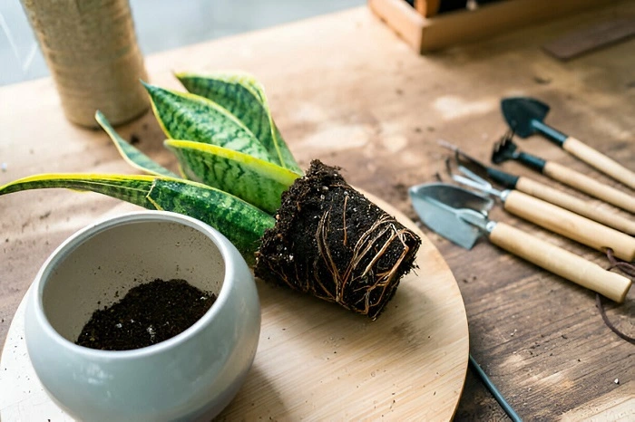 image of doing care of snake plant