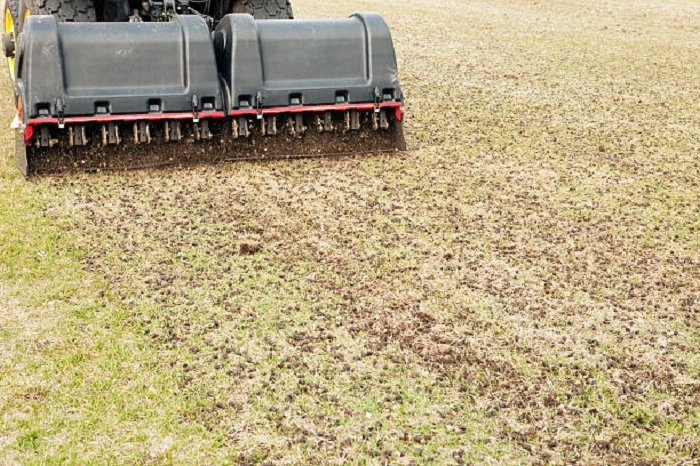 image of aerating a st augustine grass lawn