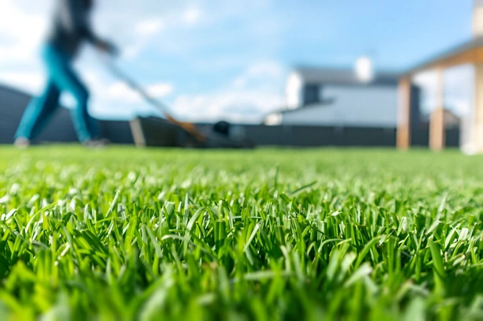 image of early mowing of lawn grass