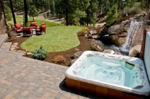 image of hot water tub near a lawn
